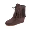 Botas Martin Retro de Suela Plana con Aumento Oculto de Altura, Botas de Moda con Cordones y Borlas, Botines Vaqueros Western Elegantes y Cómodos de Gamuza