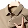 Camisa Polo Masculina de Fábrica Primavera e Outono com Gola, Camisa Polo Lisa Casual de Negócios para Meia-Idade, Top Básico Masculino