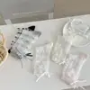 Meias Transparentes Brilhantes para Mulheres, Meias de Verão Ultra Finas Transparentes em Forma de Coração Meia-Calça, Meias Arrastão Doces com Laço, Meias Sem Costura