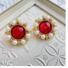 Pendientes de botón de perla con baño de oro, color de esmalte de lava quemado a mano, estilo retro vintage de moda, elegantes