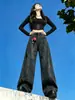 Estilo Novo Outono e Inverno Estilo Hong Kong Estilo Garota Popular Jeans de Perna Larga com Estampa Moda Tendência Casual Jeans de Perna Reta A13988