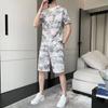 Traje de camiseta de seda de hielo para hombre, camiseta holgada de verano de manga corta, pantalones cortos, top fino a juego de moda, pantalones casuales