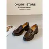 Versión de Piel de Vaca~Mocasines de Suela Gruesa para Mujer, Estilo Británico, Nuevos Zapatos Slip-On para Primavera y Otoño con Tacones Gruesos, Zapatos Pequeños de Cuero Genuino para Mujer