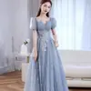 Nuevo Vestido Azul de Alta Gama para Ceremonia de Adultos, Romántico y Elegante Francés, para Anfitrión de Banquete, Graduación, Hada, Delgado