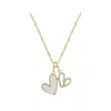 Collar Colgante de Corazón Doble para Mujer, Cadena Clavicular de Lujo Ligero Completamente Diamantada, Moda Versátil, Joyería de Cadena Dorada Estilo Ins de Gama Alta