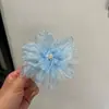 Dulce y Etéreo Pasador de Malla para el Cabello con Flores, Accesorio para el Cabello Estilo Vacaciones en la Costa, Pin Lateral Bordado con Flores, Pasador para Flequillo