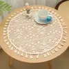 Mantel individual redondo tejido a mano estilo pastoral con borlas para mesa de comedor, Salvamanteles redondos para decoración del hogar, Cubierta para bandeja de té, Envío directo de una pieza