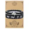 Amazon nuevo conjunto de pulsera de tarjeta WWJD cuerda de mano acero inoxidable marco de mano cruzado pulsera de amistad tejida tarjeta