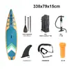 338*79*15cm prancha de stand up inflável prancha de stand up pontiaguda remo prancha de surf impressão de madeira escovada acessórios completos