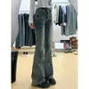 Jeans de verano acampanados para mujer, estilo americano, adelgazantes, de cintura alta, con un elegante diseño de lazo, pantalones acampanados elásticos vintage americanos