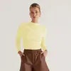 Camiseta de Manga Larga de Color Sólido con Cuello Alto Plisado Estilo Commuter Y2K para Mujer, Top Ajustado de Moda con Hombro Normal