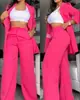 Ropa de Verano para Mujer de Exportación Europea y Americana Transfronteriza 2025 Traje Elegante de Color Puro con Mangas de Abertura y Solapa Traje de Pantalón Recto para Mujer