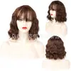 Pelucas europeas y americanas degradadas con flequillo, cabello rizado corto y largo, fibra sintética teñida, patrón de onda de agua, peluca completa al por mayor