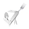 En Stock Grande 6 en 1 Apilable Acero Inoxidable Cuchillo, Tenedor, Cuchara, Abrebotellas, Portátil para Exteriores Camping Juego de Cubiertos Multifuncional