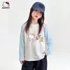Camiseta de manga raglán de otoño para niñas 2026 nueva elegante y refrescante de rayas y dibujos animados para niños mayores
