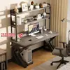 Mesa de computador para casa com painel perfurado, mesa gamer, design simples, adequada para quartos, mesa de estudo para estudantes e mesa de escrita integrada com estante