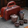Conjunto de Chá de Viagem Areia Roxa Traje para Exterior Bolsa de Couro Uma Bule Três Xícaras Bule Conjunto Completo de Cerâmica Presente de Acompanhamento Presente Personalização