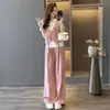 Conjunto de verano súper bonito, un conjunto completo, moderno, para ir al trabajo, estilo simple, top de dos piezas falsas, pantalones de pierna ancha, buena caída, conjunto de dos piezas