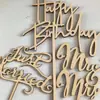 Pastel de Cumpleaños Spot Letras Inglesas Corazón Calado Decoraciones de Madera Decoración para Insertar en Pastel de Boda
