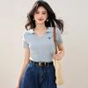 Camisa Polo Vintage para Mulheres, Design de Verão, Ajuste Niche Slim, Ombro Regular, Top de Tricô Bordado