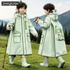 Impermeable para estudiantes de primaria, especialmente diseñado para niñas y niños, con espacio para mochila, impermeable infantil grueso y de estilo largo