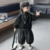 Conjunto de sudadera de otoño para niños, conjunto de otoño con estampado de leopardo y cuello alto para niños, conjunto fresco de dos piezas para niños