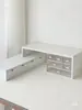 Organizador de escritorio de esquina, caja de almacenamiento de escritorio, soporte para monitor de laptop tipo cajón, soporte para computadora de escritorio para dormitorio