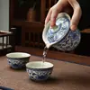 Juego de Té Portátil para Viaje, Taza de Infusión Rápida, Una Tetera y Dos Tazas, Cerámica Ru Kiln Tetera para Exteriores Regalo
