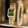 Conjunto Popular de Relojes para Mujer Transfronterizo de Comercio Exterior, Conjunto de Cinco Piezas con Reloj para Mujer Incrustado de Diamantes, Reloj de Cuarzo Cuadrado de Moda para Dama