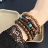 Pulsera de Abalorios de Madera Retro Transfronteriza Europea y Americana, Pulsera Sencilla de Nuevo Estilo Hecha a Mano, Conjunto Multicapa, Pulsera de Capas de Nicho para Hombres y Mujeres