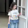 Camiseta de Verano Elegante de Algodón Puro de Manga Corta para Niñas, Estilo Nuevo, Top Holgado con Estampado de Dibujos Animados de Media Manga