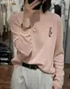 Suéter Redondo con Bordado de Personaje de Dibujos Animados Lindo para Mujer, Ropa de Punto Versátil y Elegante para Primavera y Otoño