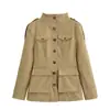 Comercio Exterior Transfronterizo Fabricante de Ropa para Mujer al por Mayor 2025 Otoño Estilo Europeo y Americano Cuello Alto Decoración de Bolsillos Moda Gabardina Chaqueta