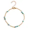 Tobillera Bohemio Turquesa Estilo Europeo y Americano, Cadena de Tobillo de Cuenta Redonda Estilo Calle Moda Personalizada, Joyería para el Pie Estilo Vacaciones en la Playa