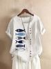 Camiseta informal de algodón y lino para mujer, de verano, de manga corta, talla grande, holgada, con estampado, combina con todo.