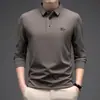 Camiseta de manga larga sin rastro para hombres de mediana edad con cuello de solapa Primavera y Otoño 2024 Top Casual de Negocios Holgado Polo de Papá