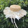 Lolita Mori Original Feito à Mão Doce JK Chapéu de Palha Combinando Laço Fita Renda Chapéu de Sol Chapéu de Palha