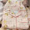Pijama Cartoon Ins Fofo de Cachorro Xadrez para Mulheres Primavera e Outono Novo Conjunto de Calça de Manga Longa para Casa de Menina Bonita