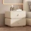 Mesa de Cabeceira Pequena Doméstica Moderna Minimalista Madeira Maciça Creme Alta Qualidade Quarto Luxo Leve Couro Instalação Armazenamento