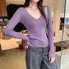 Top de Capa Base de Punto Fino con Cuello en V, Ajuste Delgado y Estilo Temperamental para Mujer, Nuevo Estilo Otoño/Invierno 2026, Suéter Delgado Estilo Coreano Suave
