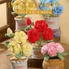 Planta de rosa artificial tejida en maceta, producto terminado hecho a mano a crochet, flor artificial para decoración de escritorio en casa, venta al por mayor de regalos, flor de hilo