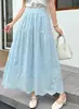 Saia Crochê Patchwork Elegante com Recortes para Mulheres, Nova Saia de Cintura Alta Linha A Estilo Coreano Primavera/Verão, Saia Elegante de Comprimento Médio