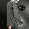 Jeans workwear plissado retro americano para homens, calça de perna curva lavada com bolso grande da moda, calça reta de perna larga micro-flare