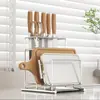 Estante para cuchillos de acero inoxidable 304, estante de almacenamiento de utensilios de cocina, estante para cuchillos, estante para tablas de cortar, estante de almacenamiento multifuncional para tablas de cortar y cuchillos