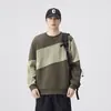 Moletom retrô americano para homens, nova coleção outono 2026, design patchwork, estilo moderno primavera/outono, camiseta pesada 360g, blusa de corte solto para homens