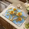 Tapete Drenaje Cocina Flor 3D Tazón y Plato Cafetera Absorbente Antideslizante Mesa Comedor Aislamiento Térmico Anti-quemaduras Mesa Bar Posavasos