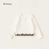 Roupas Infantis You Bao Barra com Babado Top Infantil Falso Duas Peças para Crianças Pequenas Gola Redonda Camada Base Camiseta de Manga Longa com Bolinhas para Meninas