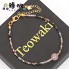 Pulseira popular transfronteiriça europeia e americana de cristal de morango e turmalina colorida facetada com corrente de extremidade em folha e espaçadores, pulseira unissex no atacado