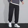 Calça Esportiva Cinza Masculina Primavera e Outono Perna Larga Calça Harem Moda Coreana Calça de Moletom Forrada com Lã Casual Comprimento no Tornozelo