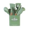 Set de 13 piezas transfronterizo de utensilios de cocina de silicona con mango de madera, juego de espátula y cuchara para cocinar resistente a altas temperaturas, espátula antiadherente, herramientas de cocina al por mayor